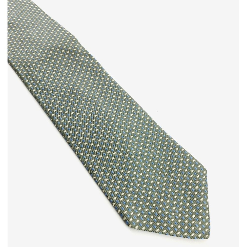 Tommy Hilfiger Men's Necktie. Green, w/ Blue & Yellow Geometric Pattern. Silk.